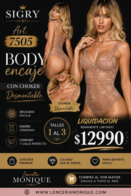 Sigry Art. 7505 Body encaje Con Choker Desmontable Talles 1 al 3